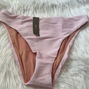 NWT J. Crew Light Pink Ribbed Cheeky Bottom High Rise Bikini Swim Bottoms Only M